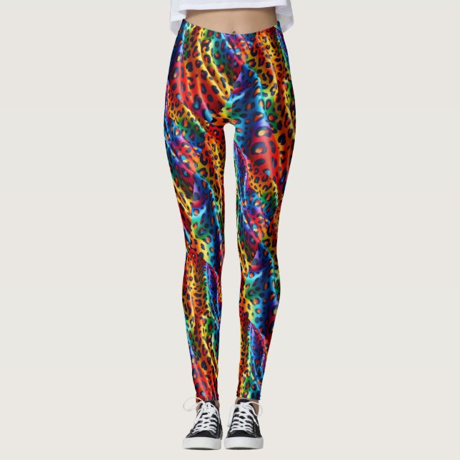 Rainbow Leopard Print Leggings | Bold Colourful (Front)