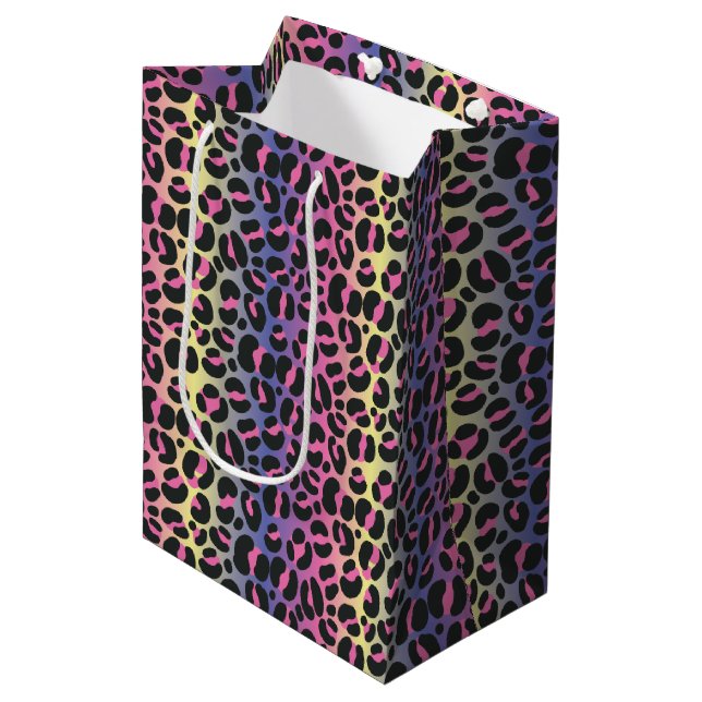 Rainbow Leopard Print Medium Gift Bag (Front Angled)