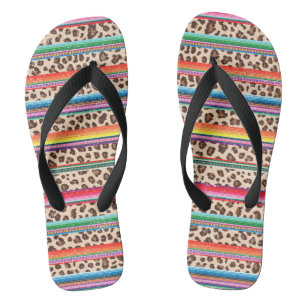 Rainbow Leopard Print Modern Girly Animal Pattern Thongs