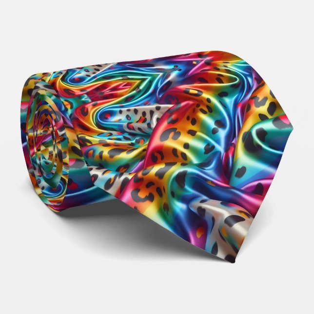 Rainbow Leopard Print Neck Tie (Rolled)