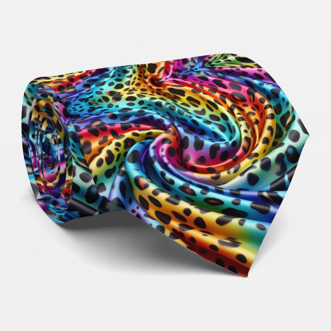 Rainbow Leopard Print Neck Tie (Rolled)
