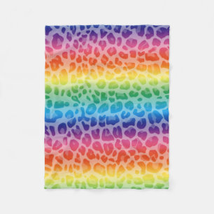 Rainbow leopard print pattern fleece blanket