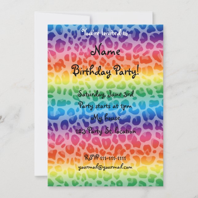 Rainbow leopard print pattern invitation (Front)