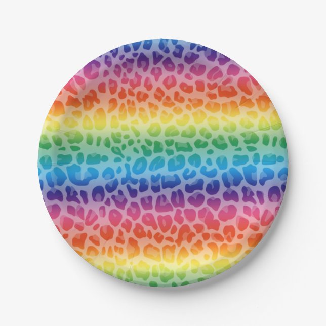 Rainbow leopard print pattern paper plate (Front)