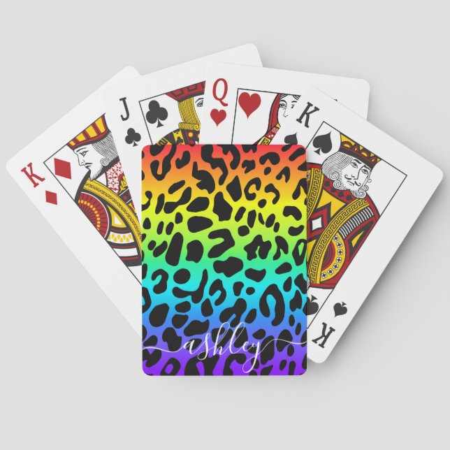 Rainbow Leopard Print Playing Cards (Back)