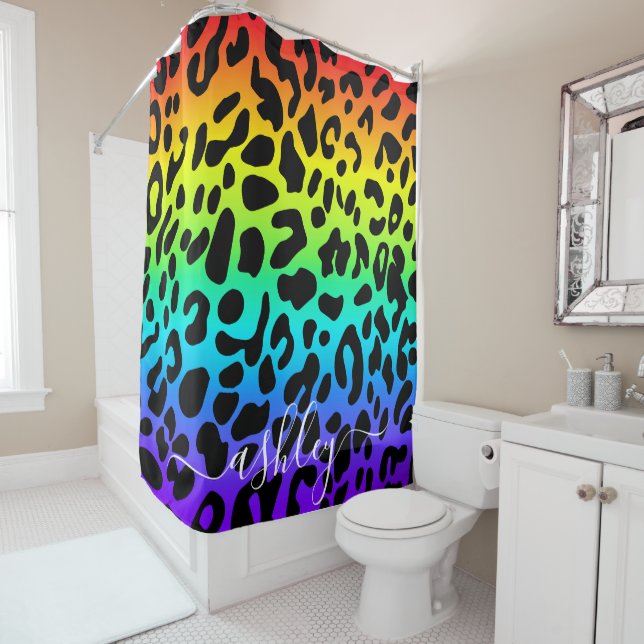 Rainbow Leopard Print Shower Curtain (In Situ)