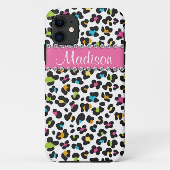 Rainbow Leopard Rhinestone Leopard BLING iPhone Case-Mate iPhone Case (Back)
