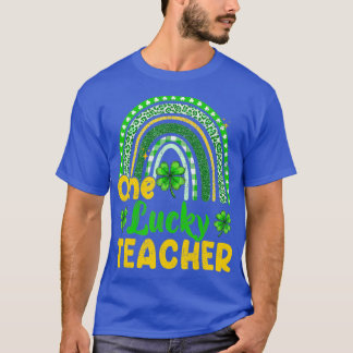 Rainbow Leopard Shamrock One Lucky Teacher St Patr T-Shirt