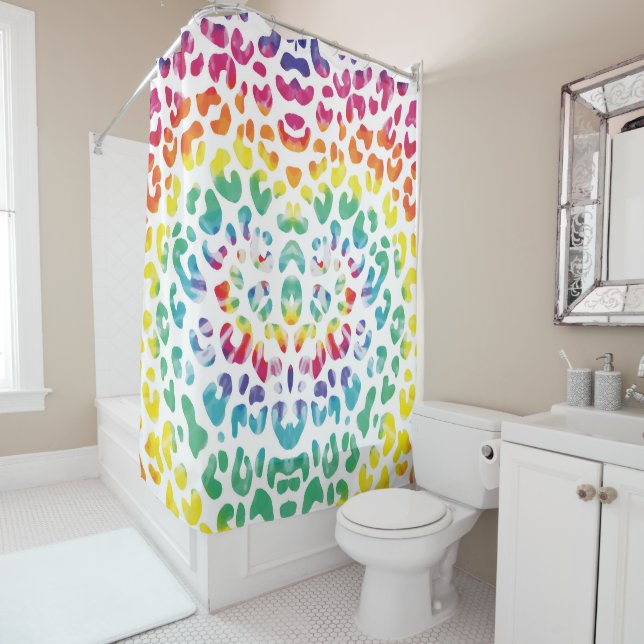 Rainbow leopard spots  shower curtain (In Situ)