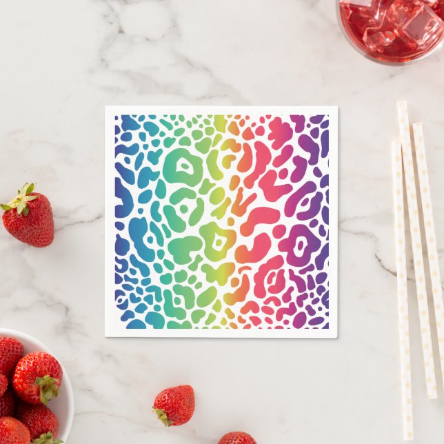 Rainbow Leopard White Background Napkins (Insitu)