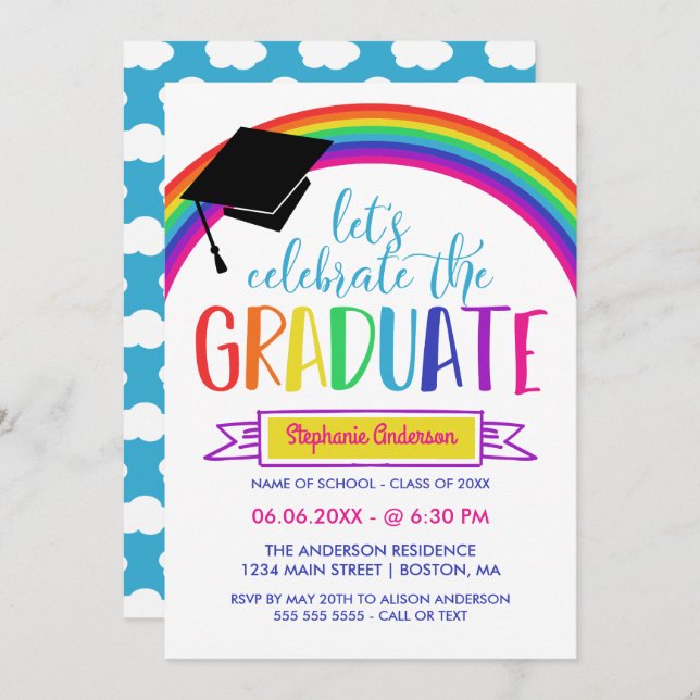 Rainbow Let's Celebrate the Graduate Invitation (Front/Back)