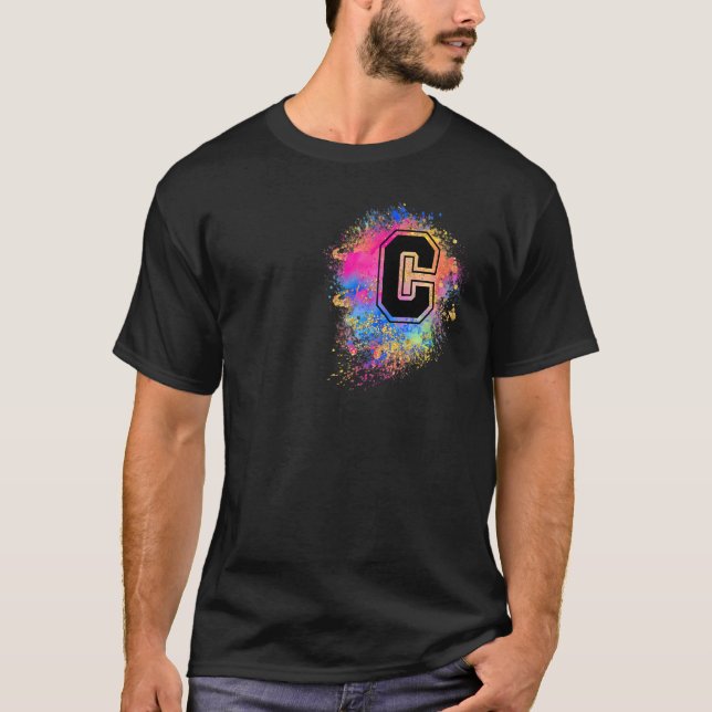 Rainbow Letter C Initial Monogrammed Colorful Pink T-Shirt (Front)