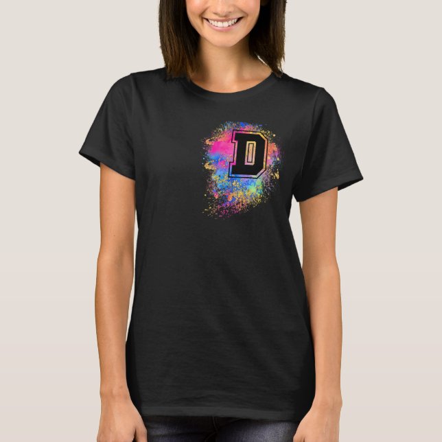 Rainbow Letter D Initial Monogrammed Colourful Pin T-Shirt (Front)