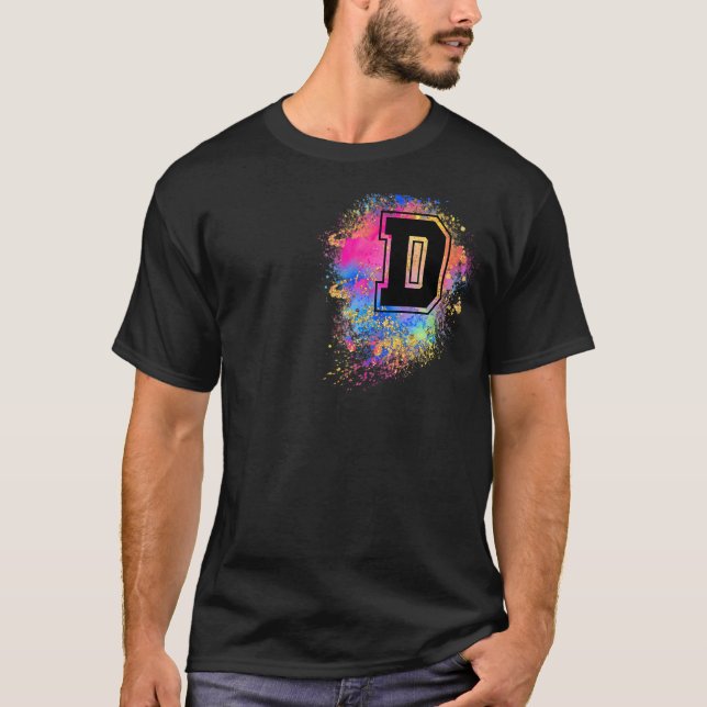 Rainbow Letter D Initial Monogrammed Colourful Pin T-Shirt (Front)