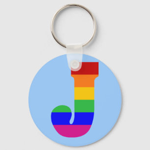 Rainbow Letter J Key Ring