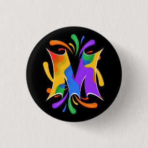 Rainbow Letter M Monogram Abstract 3 Cm Round Badge