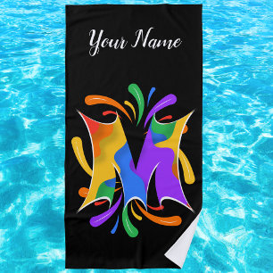 Rainbow Letter M Monogram Abstract Beach Towel