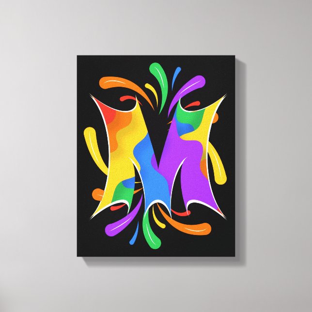 Rainbow Letter M Monogram Abstract Canvas Print (Front)