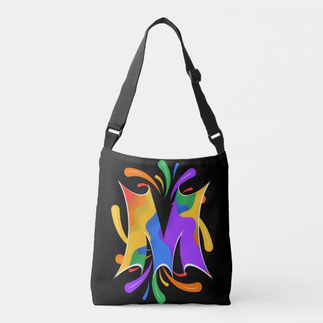Rainbow Letter M Monogram Abstract Crossbody Bag (Front)