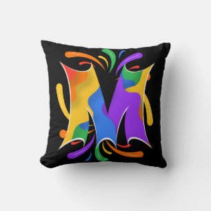 Rainbow Letter M Monogram Abstract Cushion