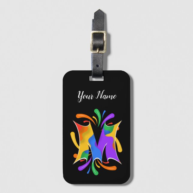 Rainbow Letter M Monogram Abstract Luggage Tag (Front Vertical)