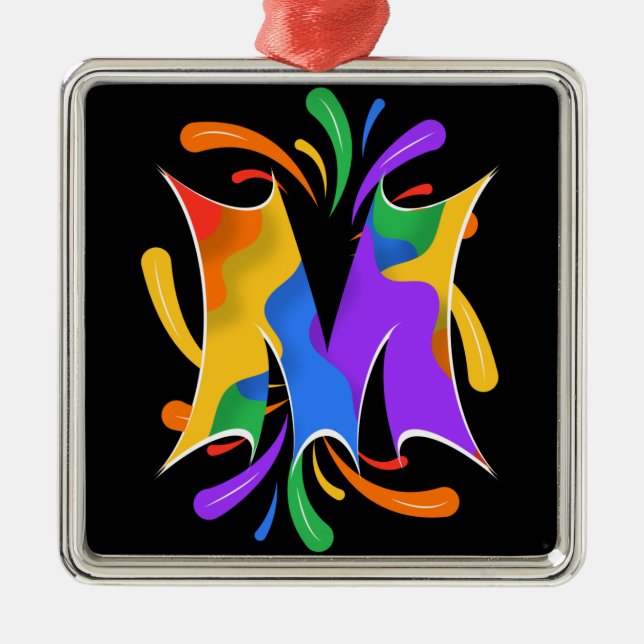 Rainbow Letter M Monogram Abstract Metal Ornament (Front)