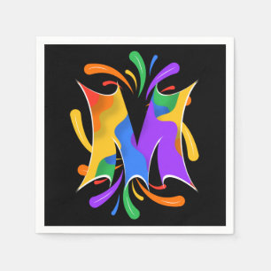 Rainbow Letter M Monogram Abstract Napkin