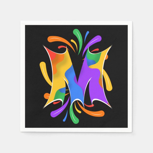 Rainbow Letter M Monogram Abstract Napkin (Front)