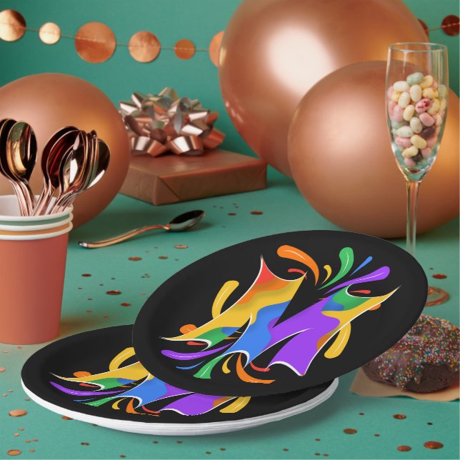 Rainbow Letter M Monogram Abstract Paper Plate (Multi)