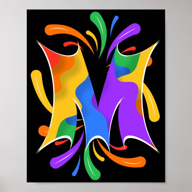 Rainbow Letter M Monogram Abstract Poster (Front)