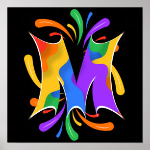 Rainbow Letter M Monogram Abstract Poster