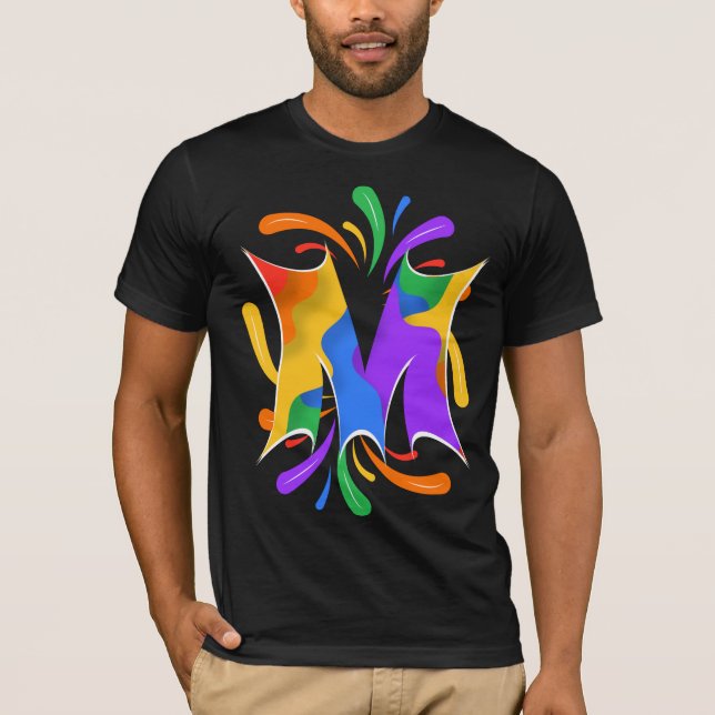 Rainbow Letter M Monogram Abstract T-Shirt (Front)