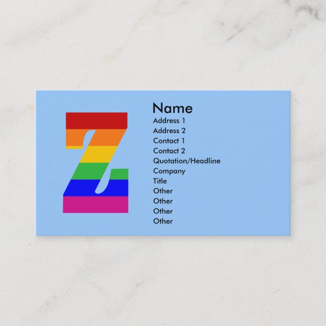 Rainbow Letter Z Business Card (Front)