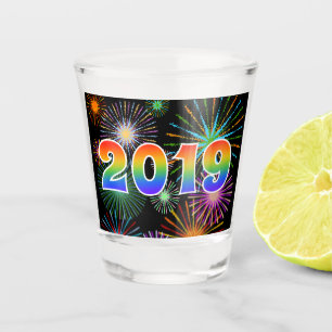 Rainbow Letters "2019" + Fireworks Shot Glass