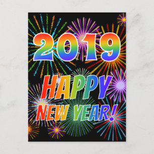 Rainbow Letters "2019" + "HAPPY NEW YEAR!" Postcard