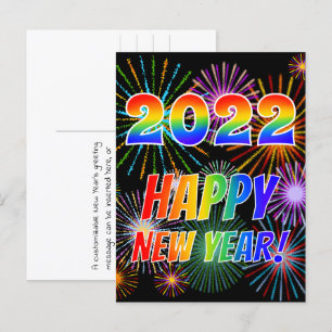 Rainbow Letters "2022" + "HAPPY NEW YEAR!" Postcard