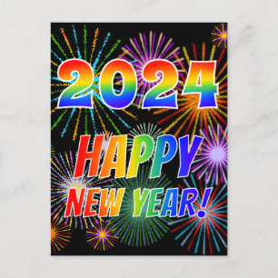 Rainbow Letters "2024" + "HAPPY NEW YEAR!" Postcard