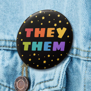 Rainbow Letters Starry Sky LGBT Trans Pronouns 3 Cm Round Badge