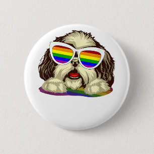 Rainbow LGBT Flag Gay Pride Shih Tzu Dog Copy 6 Cm Round Badge