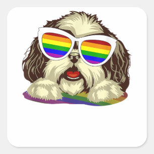 Rainbow LGBT Flag Gay Pride Shih Tzu Dog  Copy Square Sticker