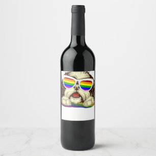 Rainbow LGBT Flag Gay Pride Shih Tzu Dog  Copy Wine Label