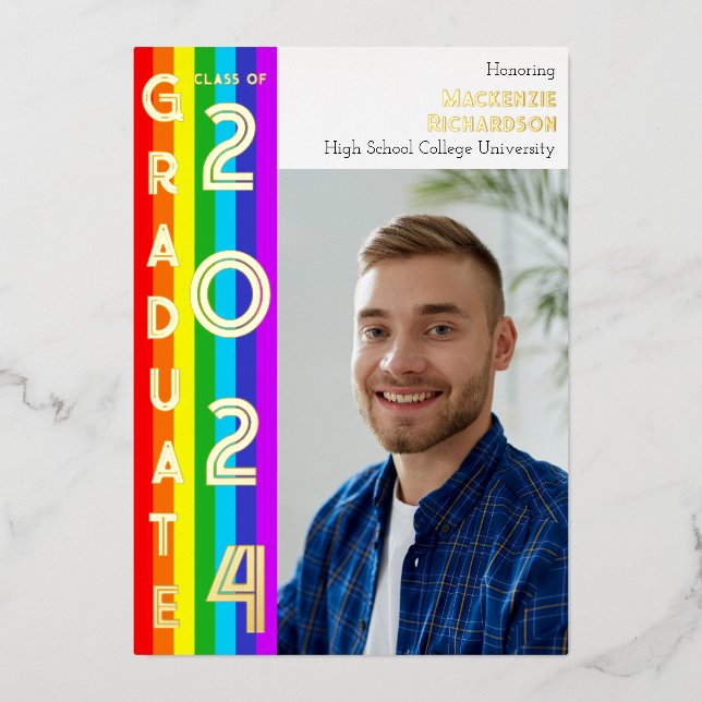 Rainbow LGBT Graduation Party Photo Gold (Front)