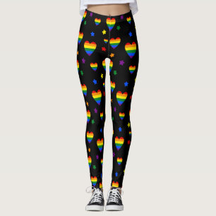 Rainbow LGBT Hearts and Colourful Flowers Pattern Leggings