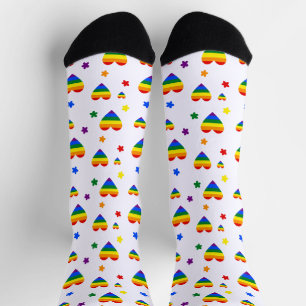 Rainbow LGBT Hearts and Colourful Flowers Pattern Socks