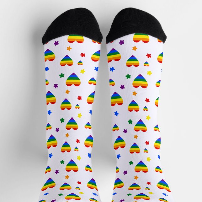 Rainbow LGBT Hearts and Colourful Flowers Pattern Socks (Top)