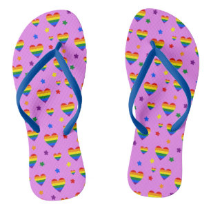 Rainbow LGBT Hearts and Colourful Flowers Pattern Thongs