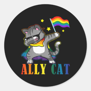 Rainbow Lgbt Lesbian Pride Funny Cat Dabbing Classic Round Sticker