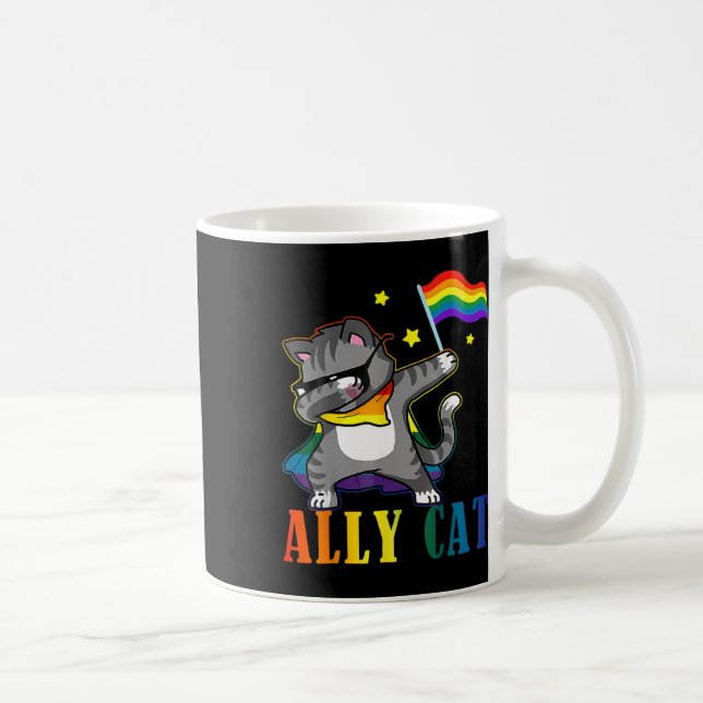 Rainbow Lgbt Lesbian Pride Funny Cat Dabbing  Coffee Mug (Right)