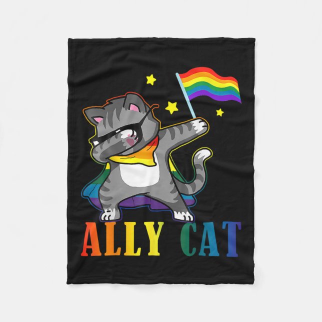 Rainbow Lgbt Lesbian Pride Funny Cat Dabbing  Fleece Blanket (Front)