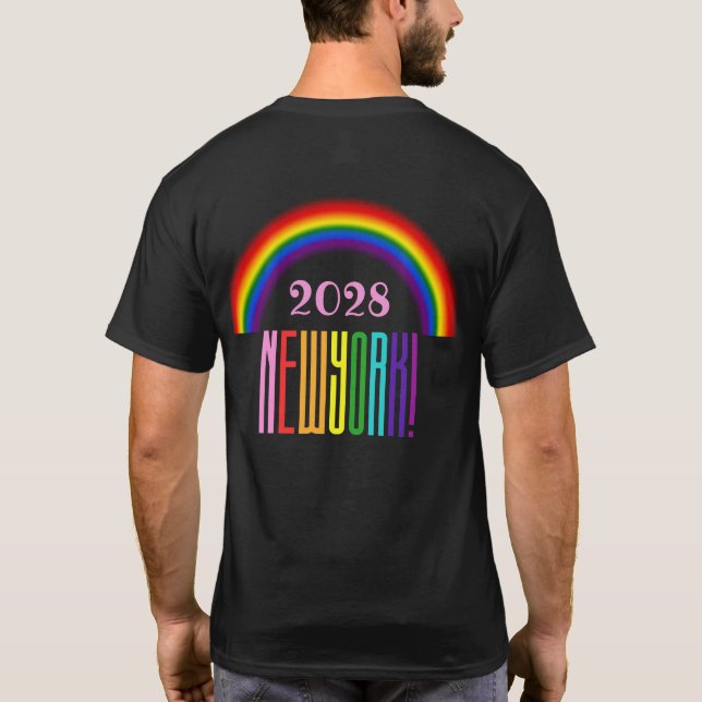 Rainbow LGBTQ Add Year or Text New York Pride T-Shirt (Back)
